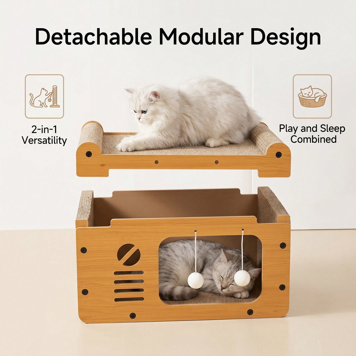 2-Tier Cat Scratcher House with Bed