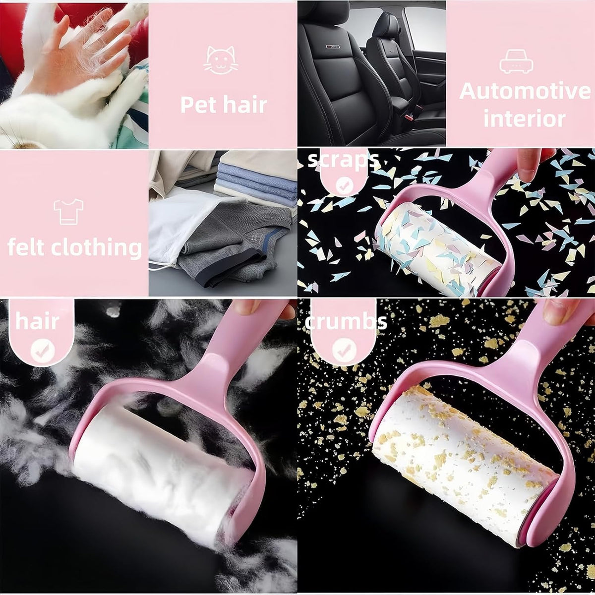 Pet Hair Lint Roller Set (Handle + 3 Rolls, 120 Sheets)