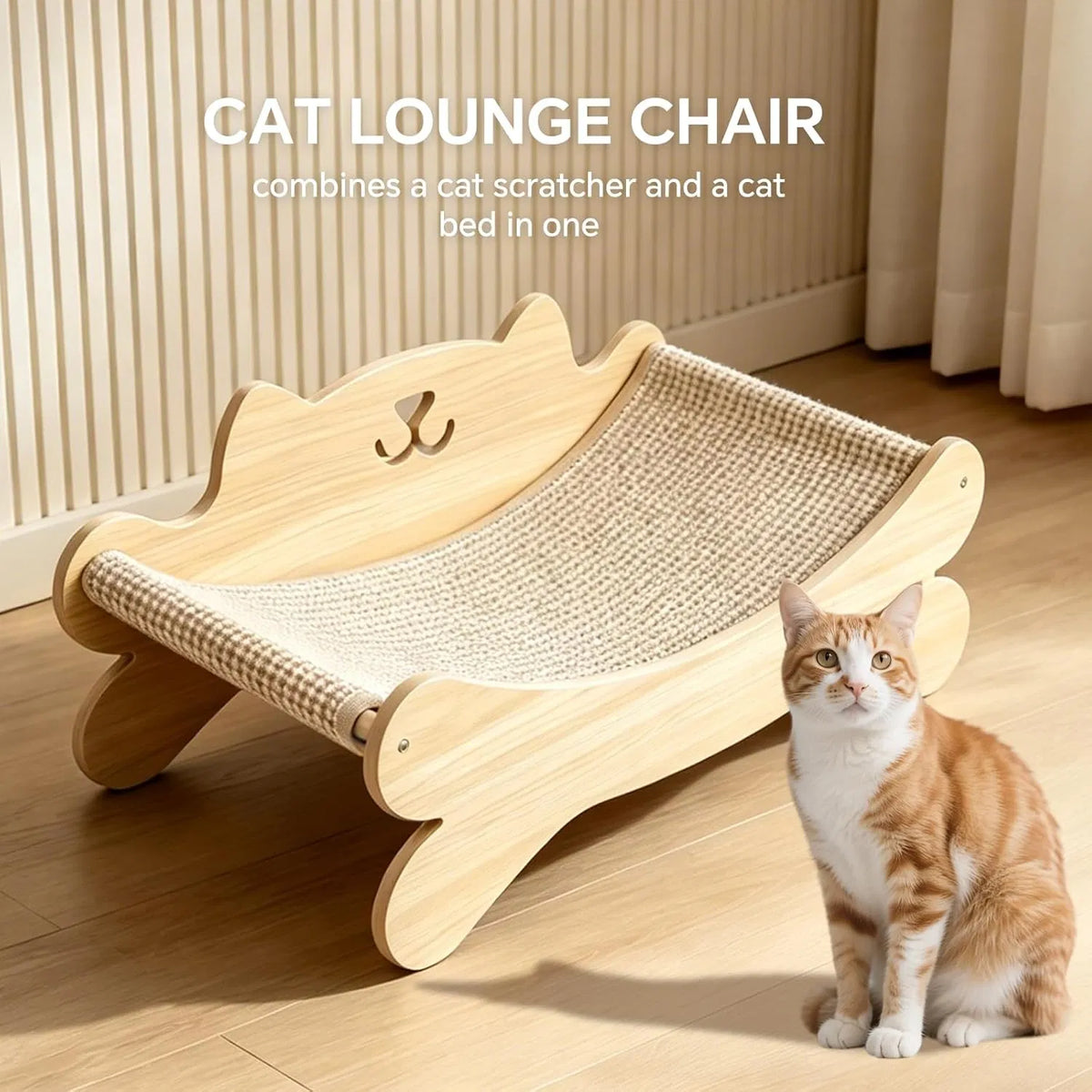 Cat Scratcher Bed with Hammock (Solid Wood Frame)