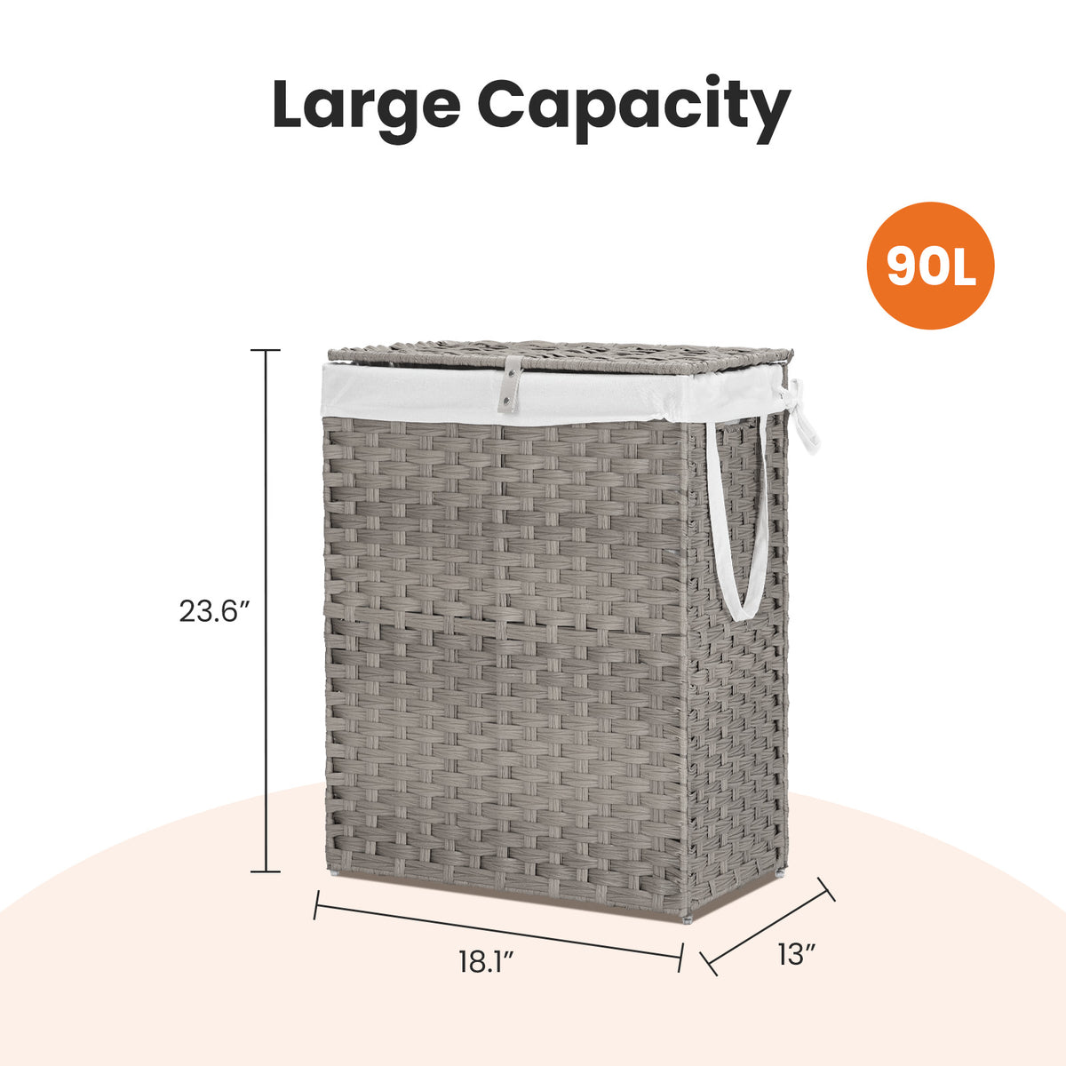 Woven Laundry Basket with Lid, 90 L (Gray)