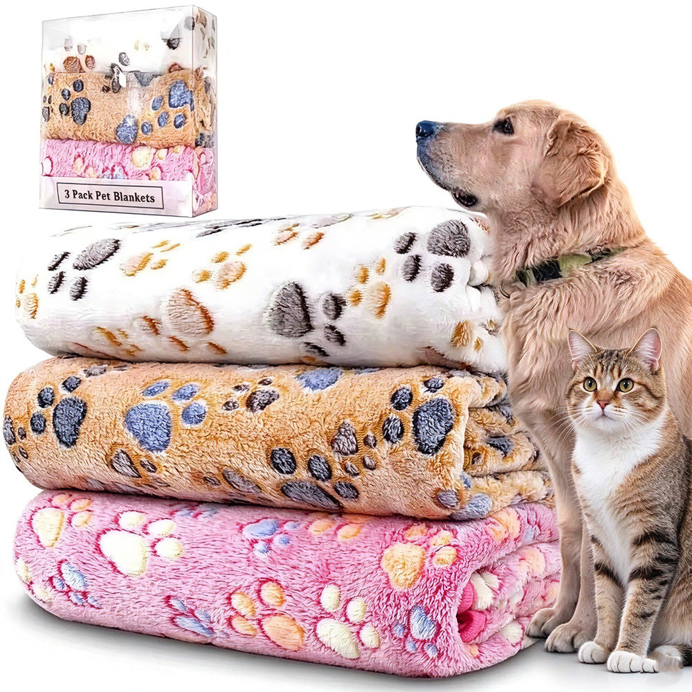 Plush Paw Print Pet Blankets (3-Pack)