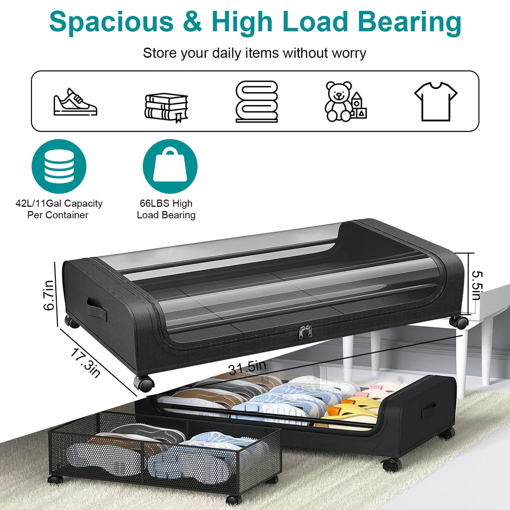 Rolling Under-Bed Storage Containers with Lids (2-Pack, 42 L each)