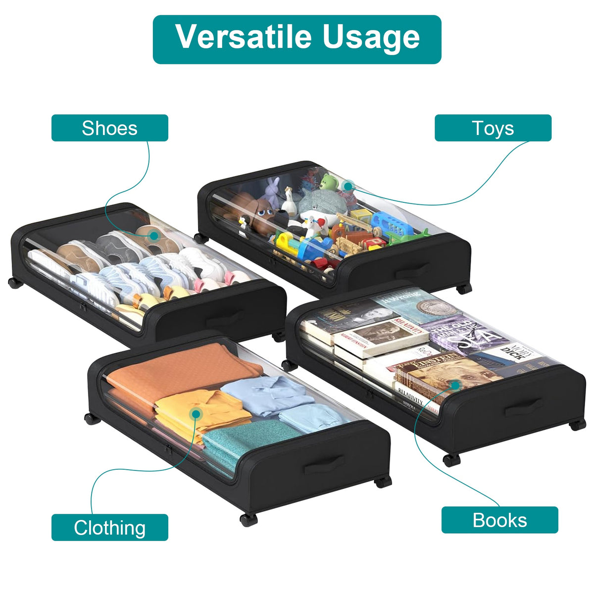 Rolling Under-Bed Storage Containers with Lids (2-Pack, 42 L each)