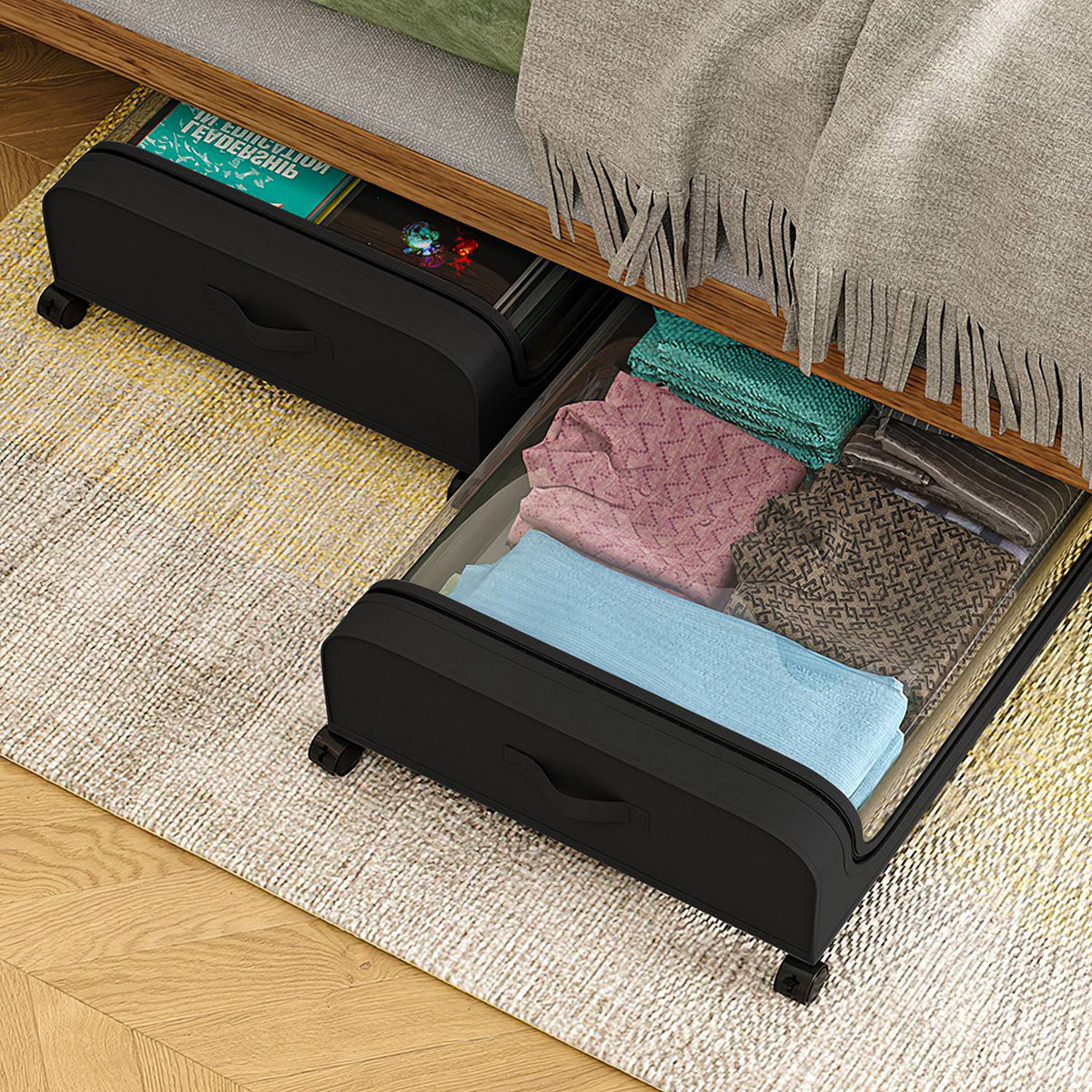 Rolling Under-Bed Storage Containers with Lids (2-Pack, 42 L each)