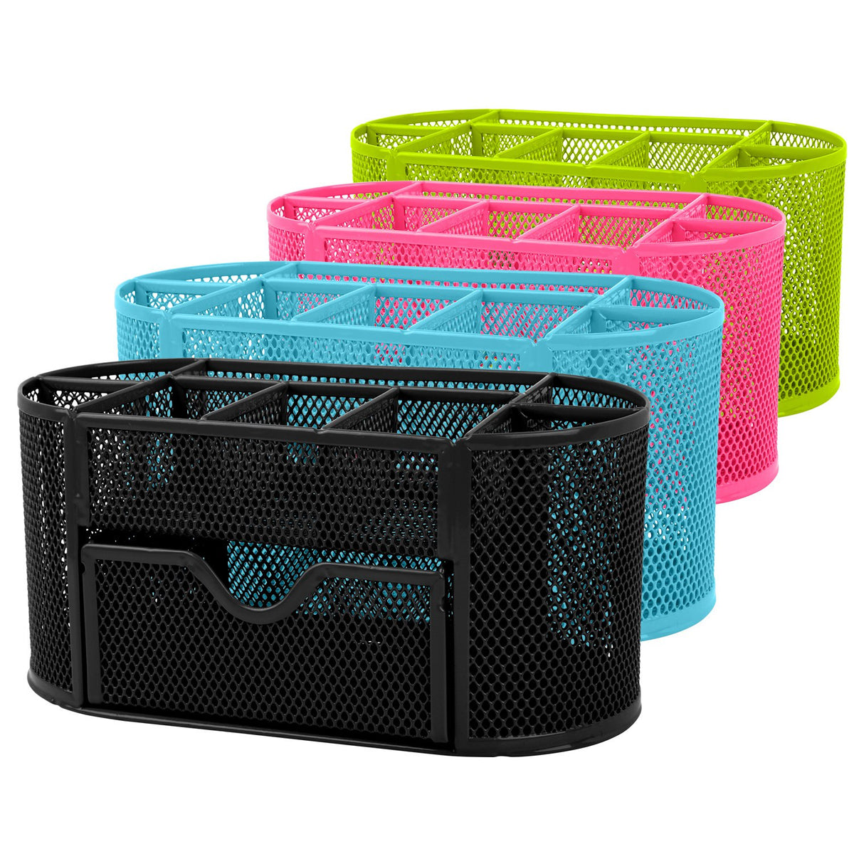 Metal Mesh Desk Organizer with Drawer (9 Compartments)