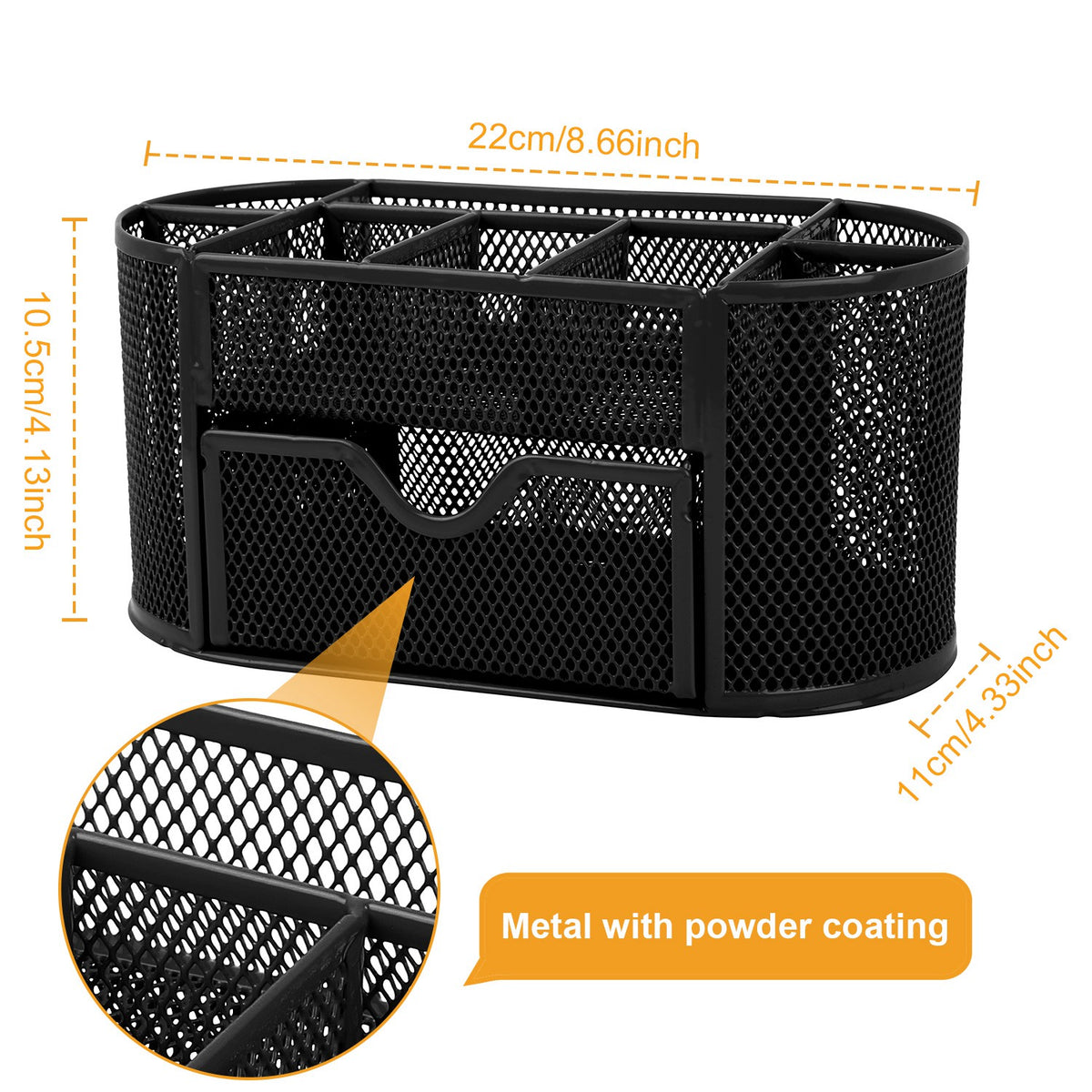 Metal Mesh Desk Organizer with Drawer (9 Compartments)