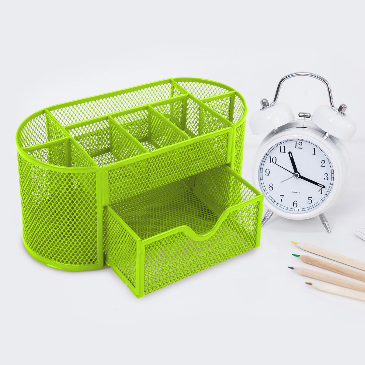 Metal Mesh Desk Organizer with Drawer (9 Compartments)