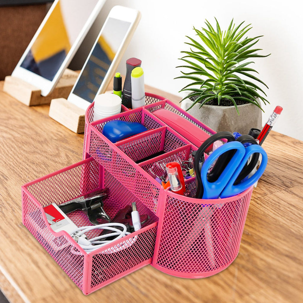 Metal Mesh Desk Organizer with Drawer (9 Compartments)