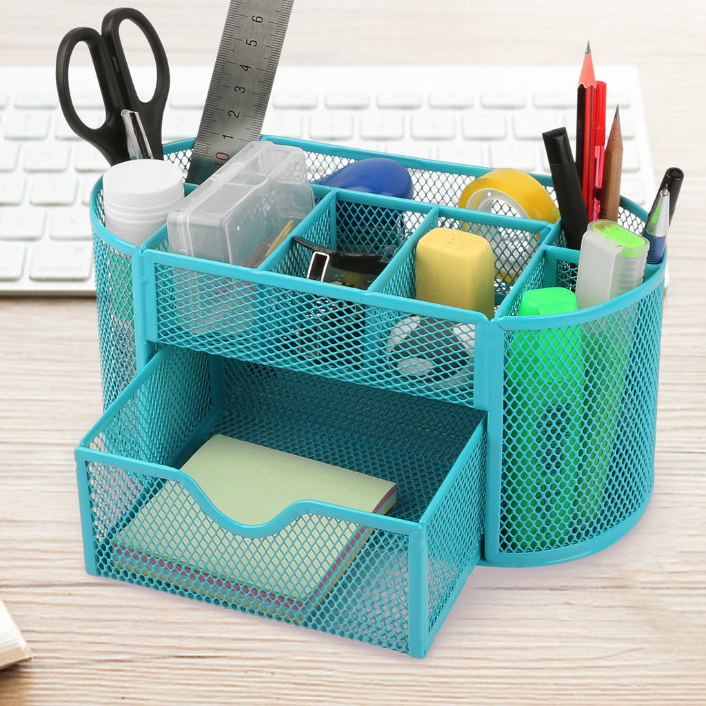 Metal Mesh Desk Organizer with Drawer (9 Compartments)