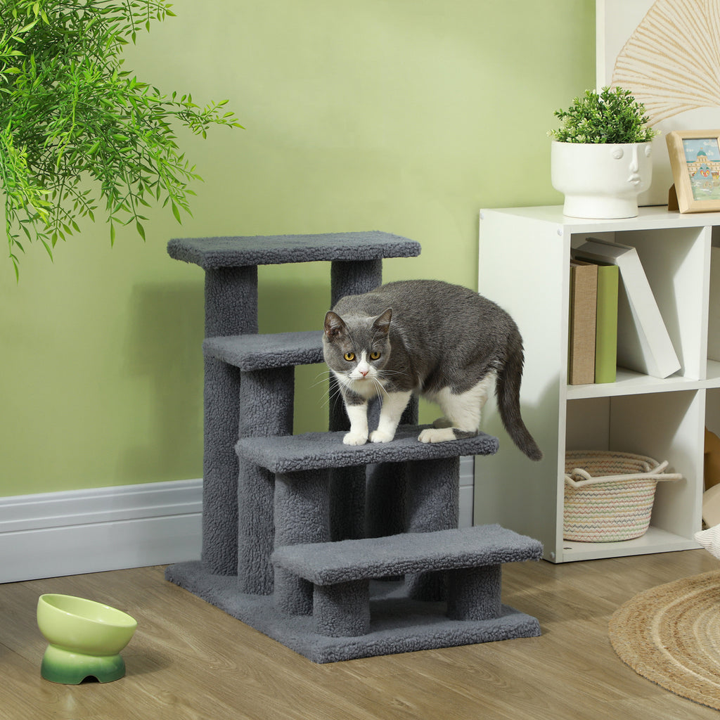 4-Step Carpeted Pet Stairs with Scratching Post (25 in)
