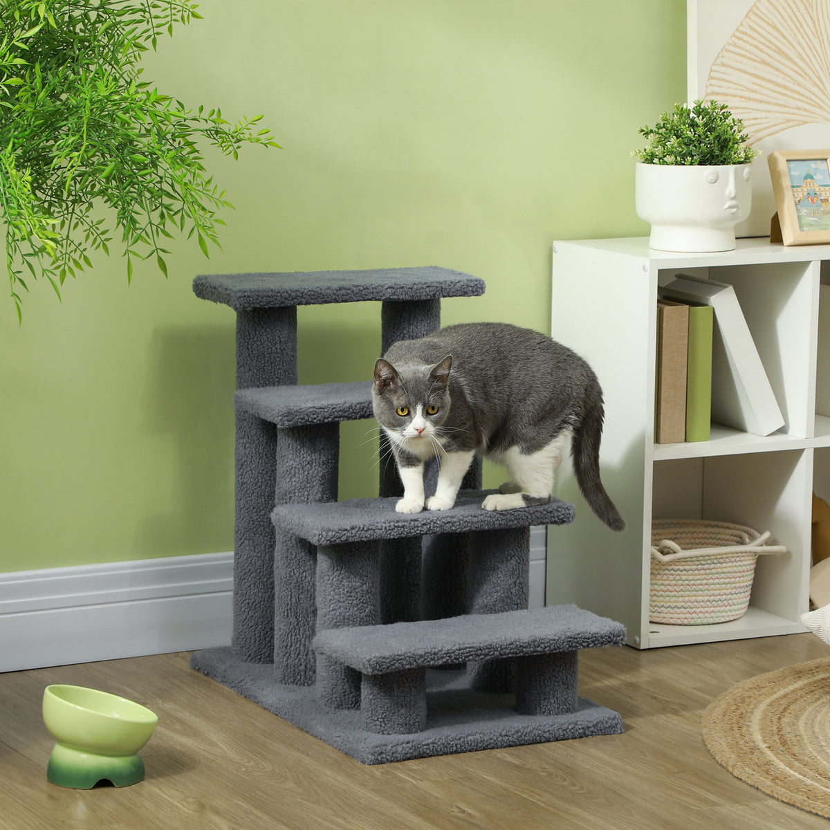 4-Step Carpeted Pet Stairs with Scratching Post (25 in)