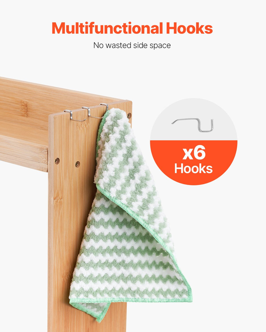 Over-the-Stove Bamboo Spice Shelf with 6 Hooks