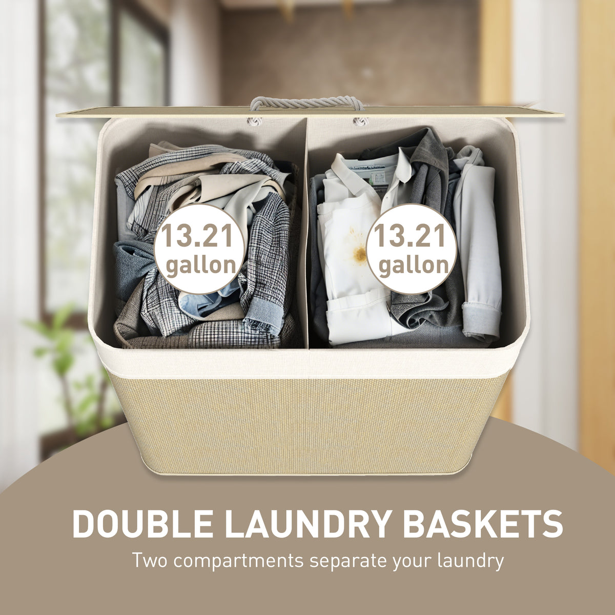 Double Bamboo Laundry Hamper with Lids (26.4 gal)