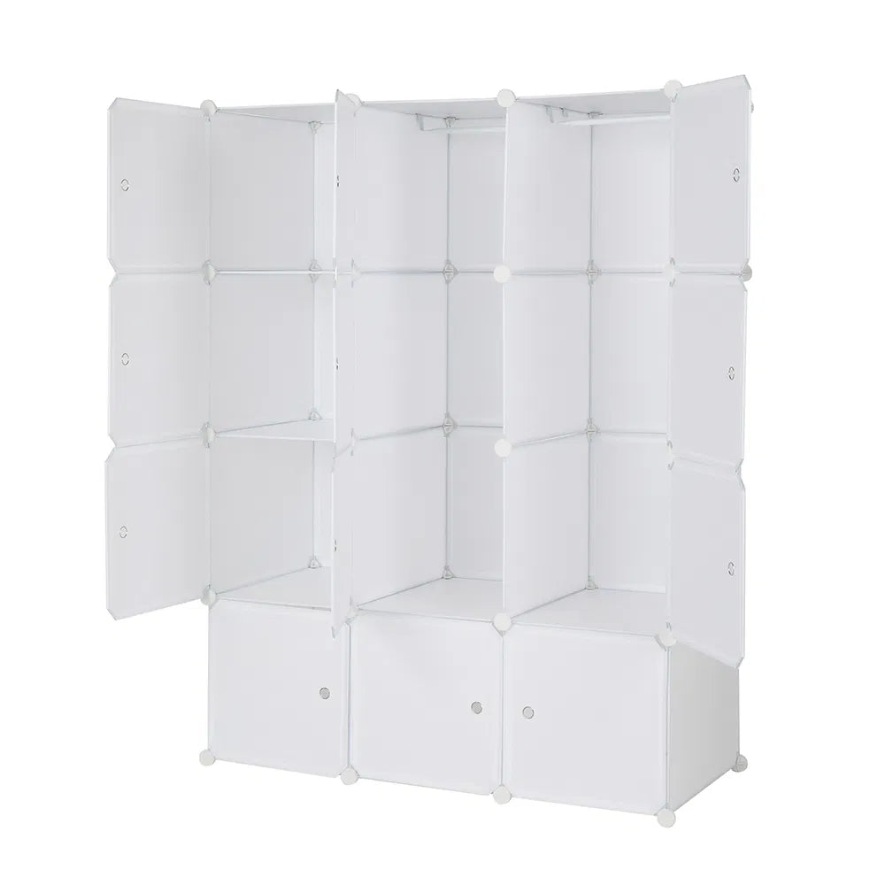 12-Cube Stackable Storage Organizer with Hanging Rod (White)
