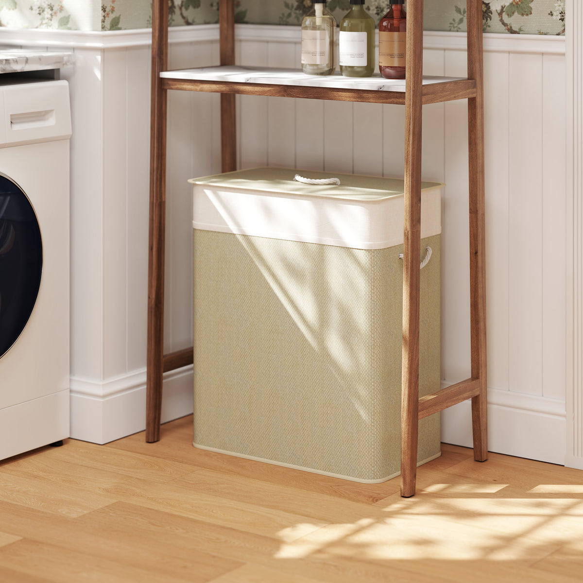 Double Bamboo Laundry Hamper with Lids (26.4 gal)