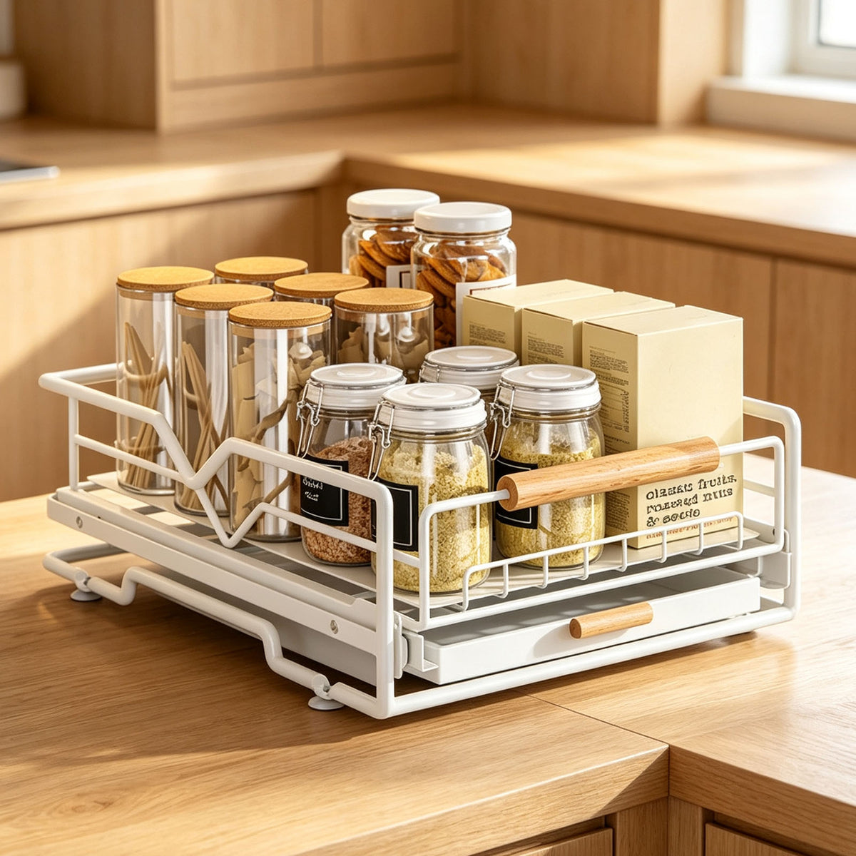 Pull-Out Under-Sink Cabinet Organizer with Drip Tray