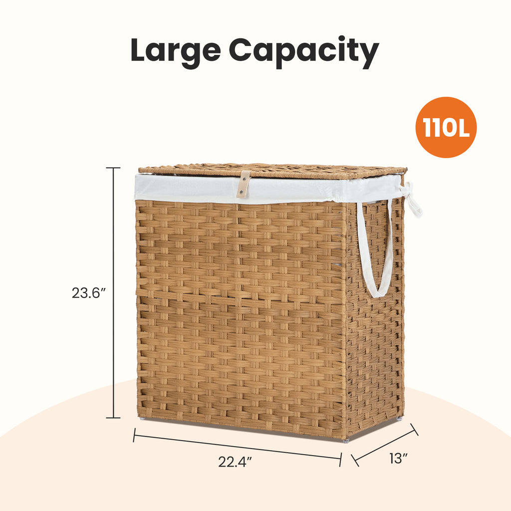 Woven Laundry Basket with Lid, 90 L (Gray)