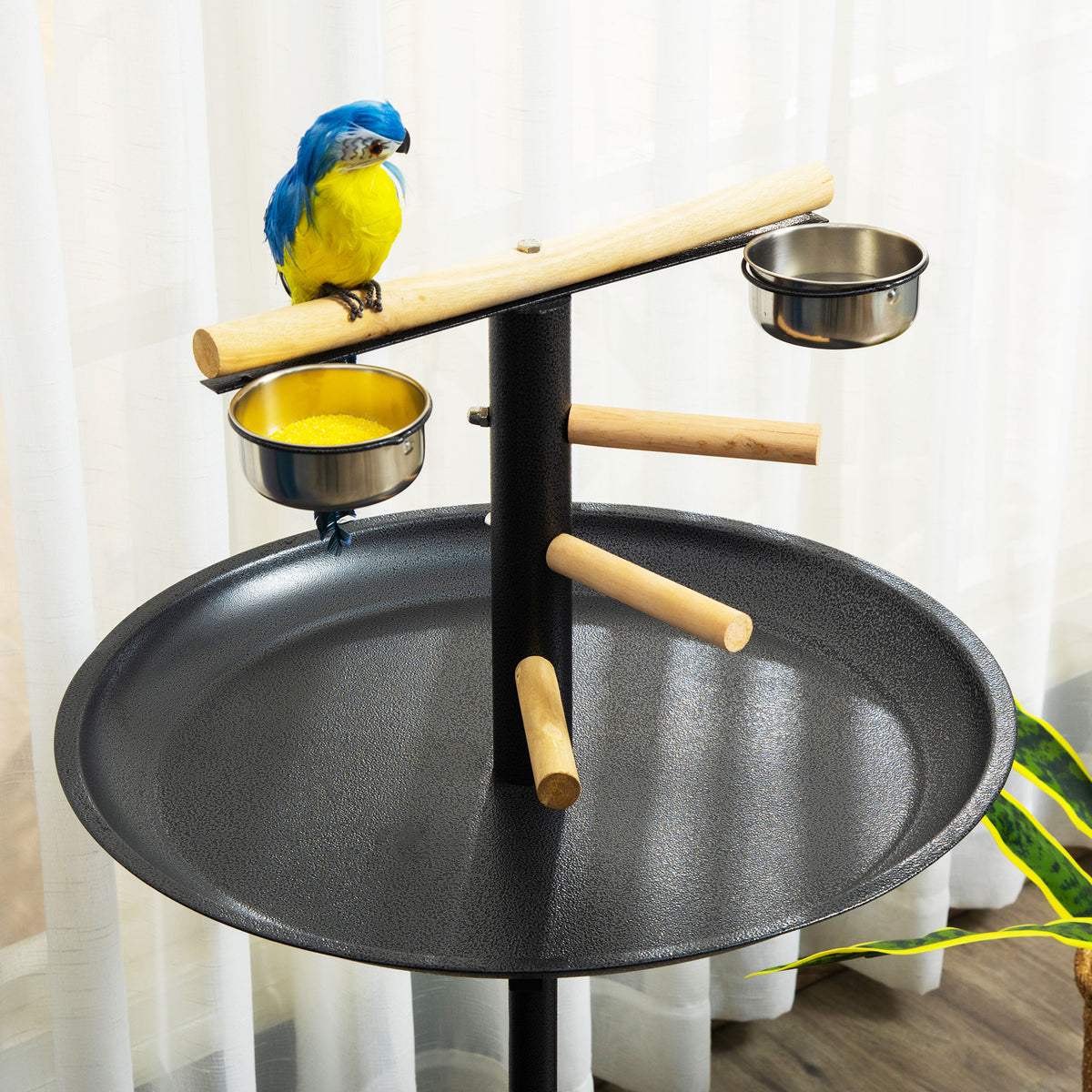 Rolling Bird Play Stand with Perches & Feeding Bowls