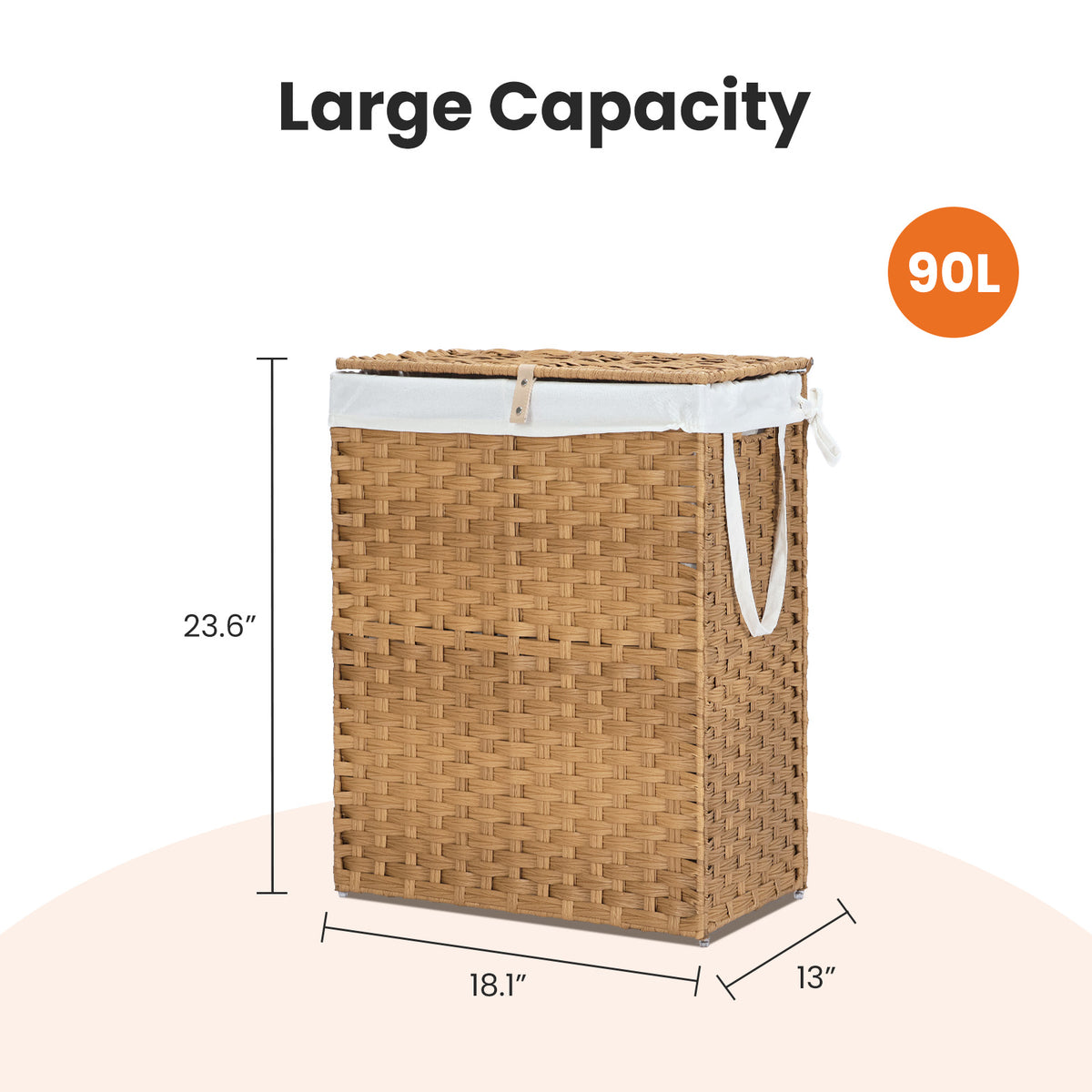 Woven Laundry Basket with Lid, 90 L (Gray)