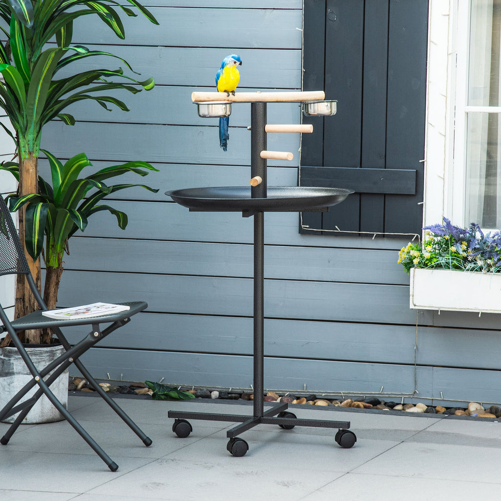 Rolling Bird Play Stand with Perches & Feeding Bowls