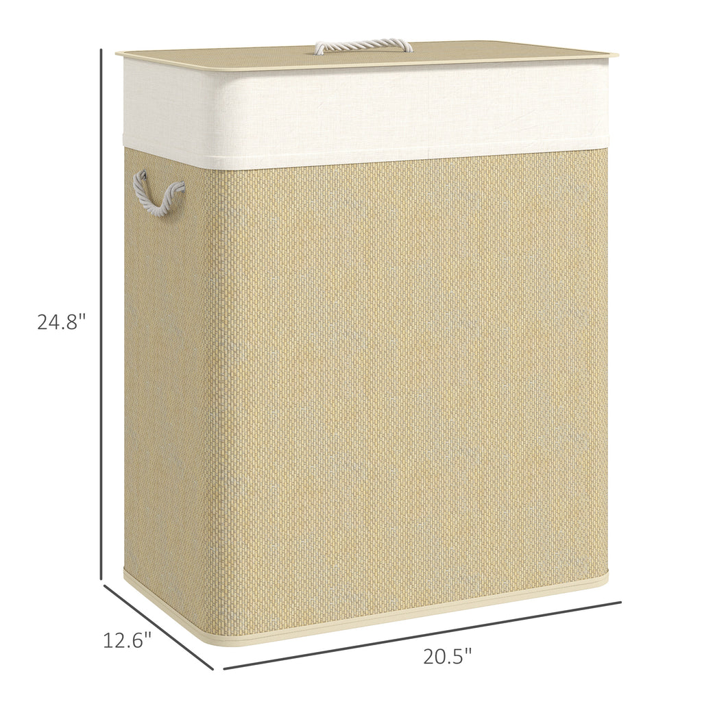 Double Bamboo Laundry Hamper with Lids (26.4 gal)
