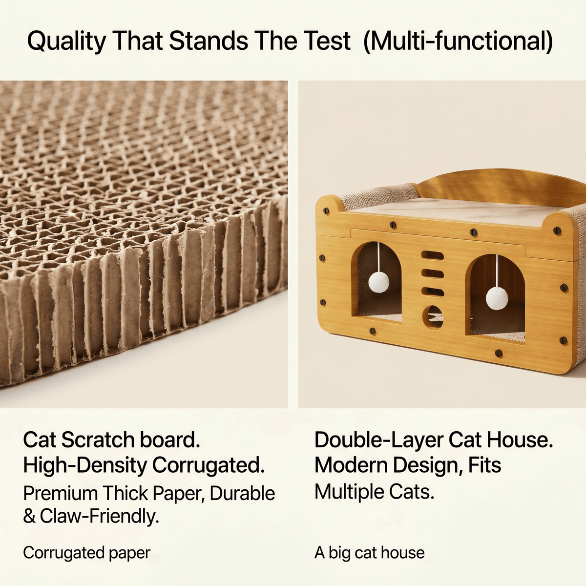 2-Tier Cat Scratcher House with Bed