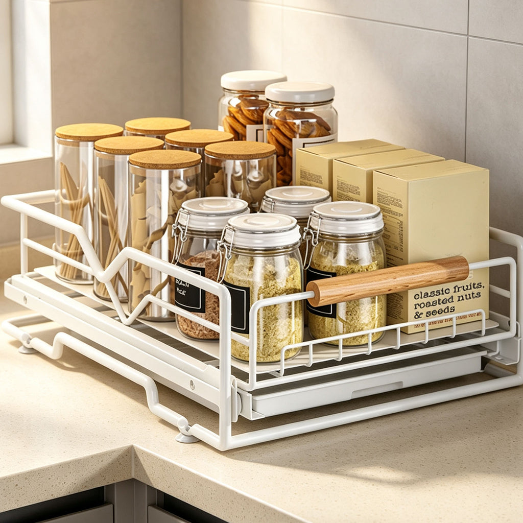Pull-Out Under-Sink Cabinet Organizer with Drip Tray