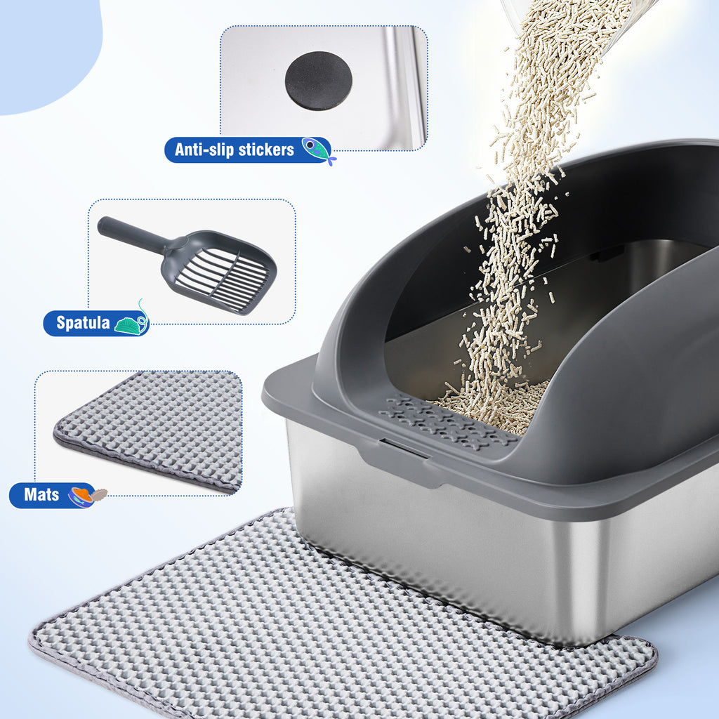 Large Stainless Steel Cat Litter Box with Lid