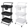 3-Tier Rolling Utility Cart with Hanging Cups & Hooks