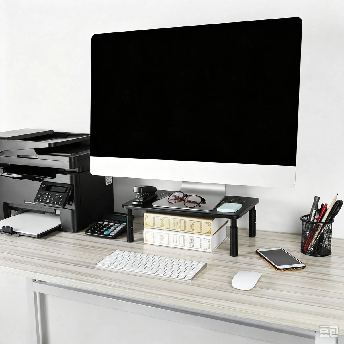 3-Level Adjustable Monitor Stand (Metal Mesh, Black)
