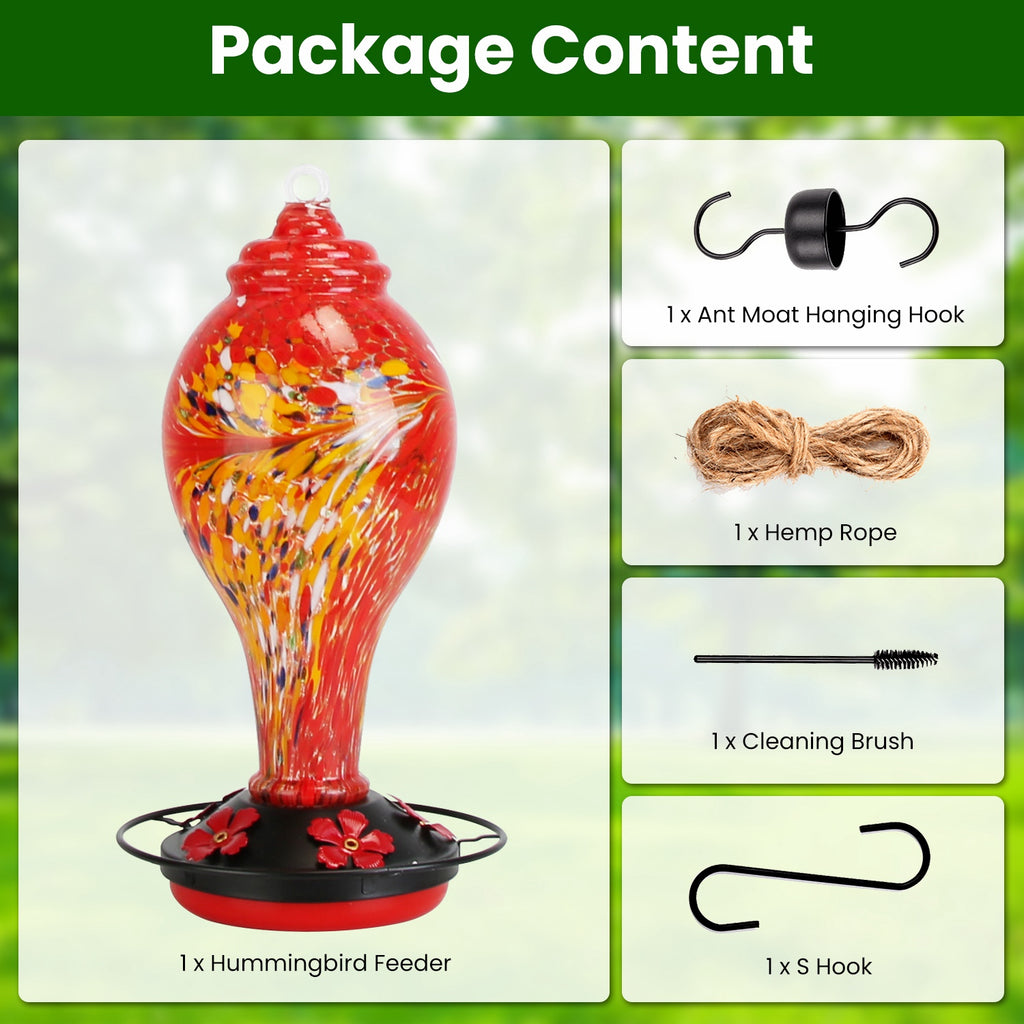 Hand-Blown Glass Hummingbird Feeder (33 oz)