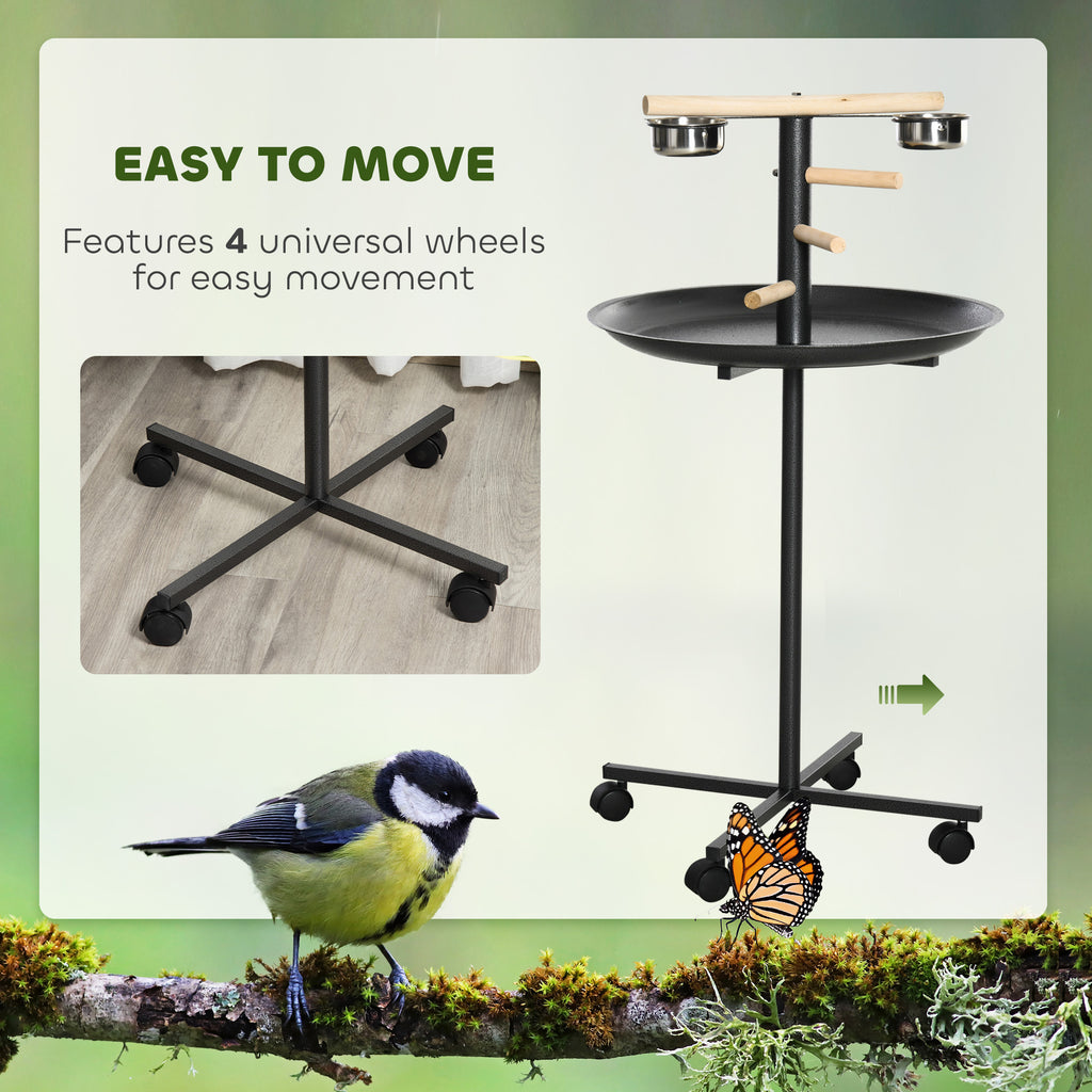 Rolling Bird Play Stand with Perches & Feeding Bowls