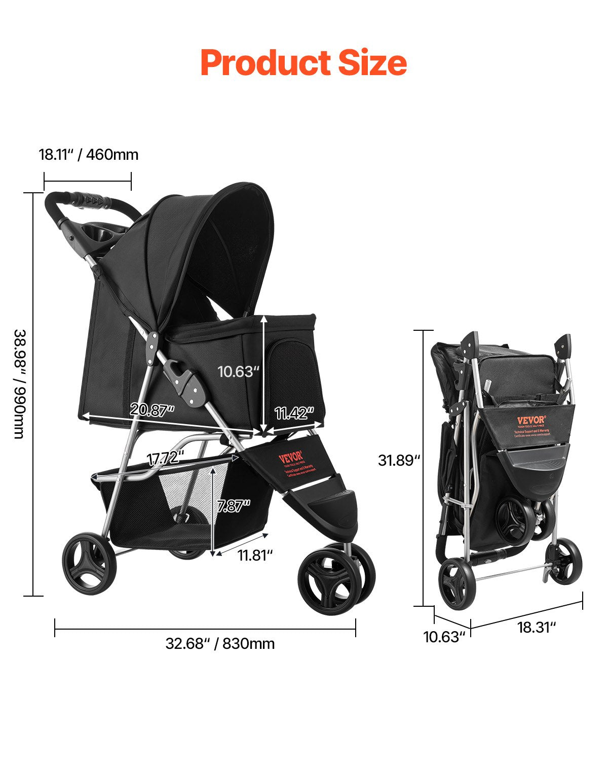 Foldable 3-Wheel Pet Stroller