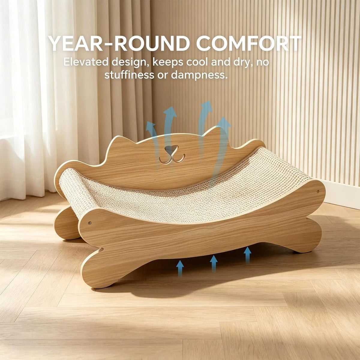 Cat Scratcher Bed with Hammock (Solid Wood Frame)