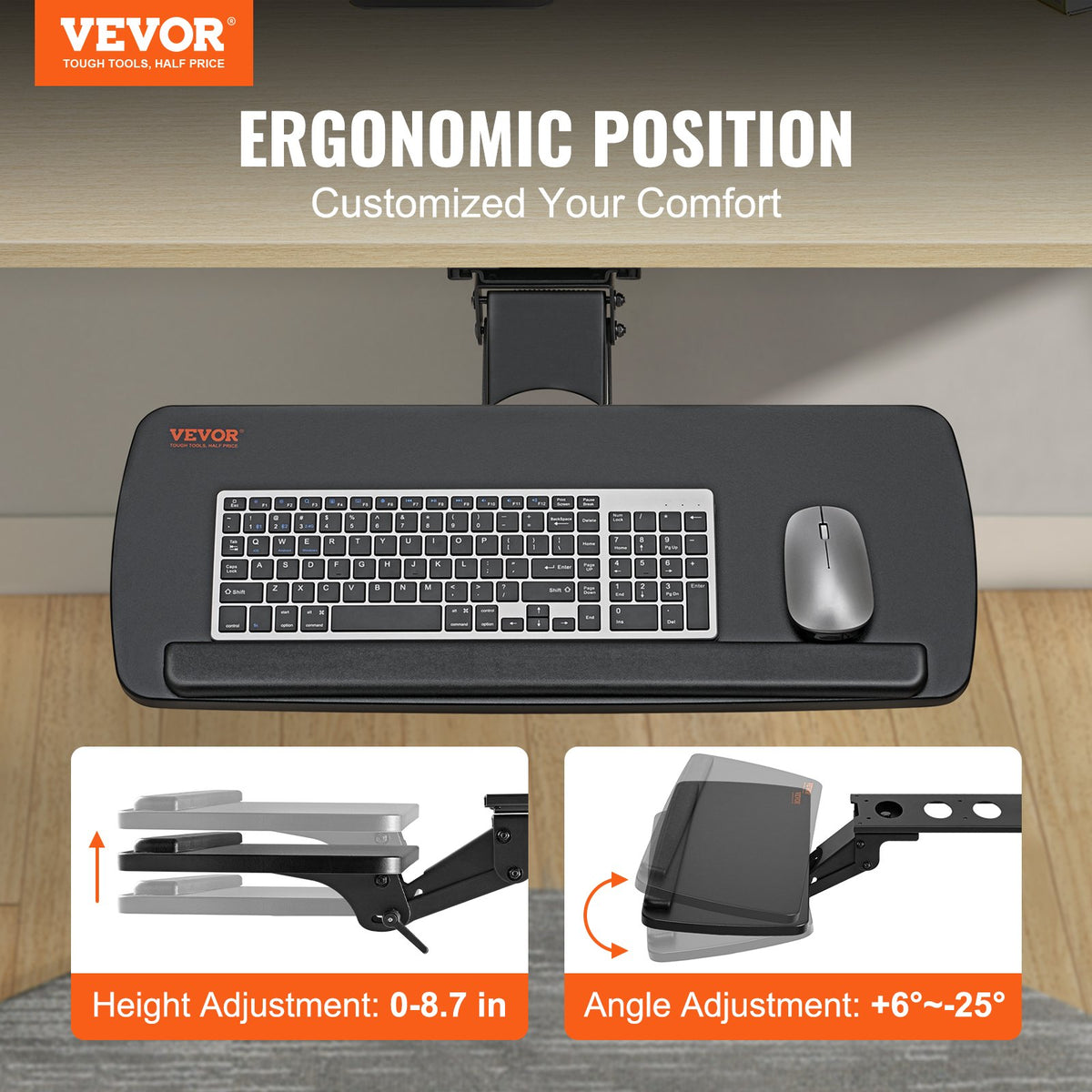 Under-Desk Keyboard Tray (Adjustable Height & Angle)