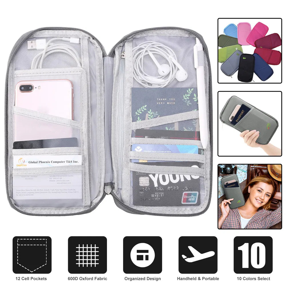 Zippered Travel Passport & Document Wallet