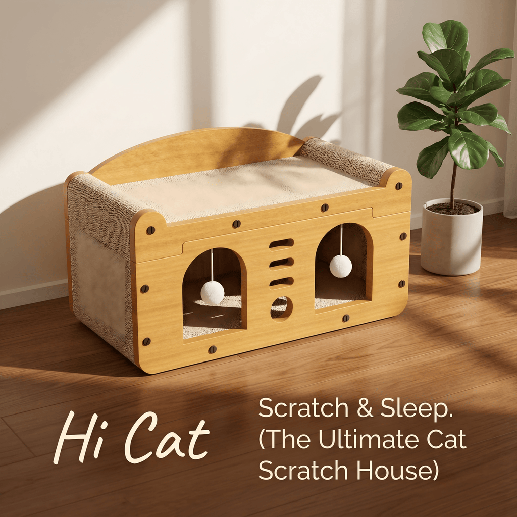 2-Tier Cat Scratcher House with Bed