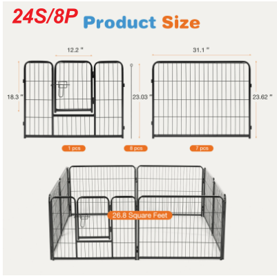 Metal Dog Playpen, 8 Panels with Door