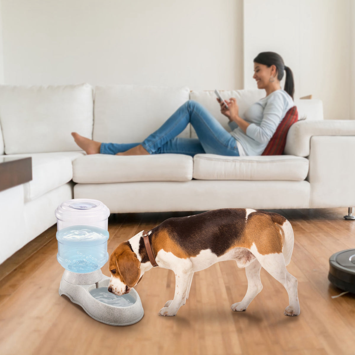 Gravity Pet Water Dispenser (3.5 L / 1 gal, Beige)