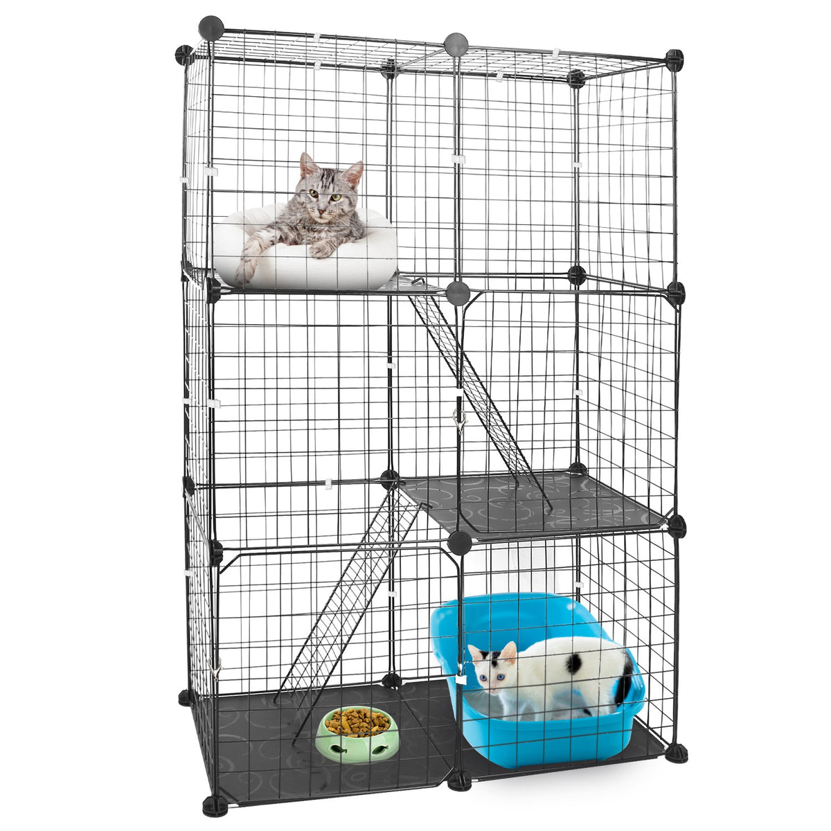 3-Tier Metal Cat Playpen with Ladders