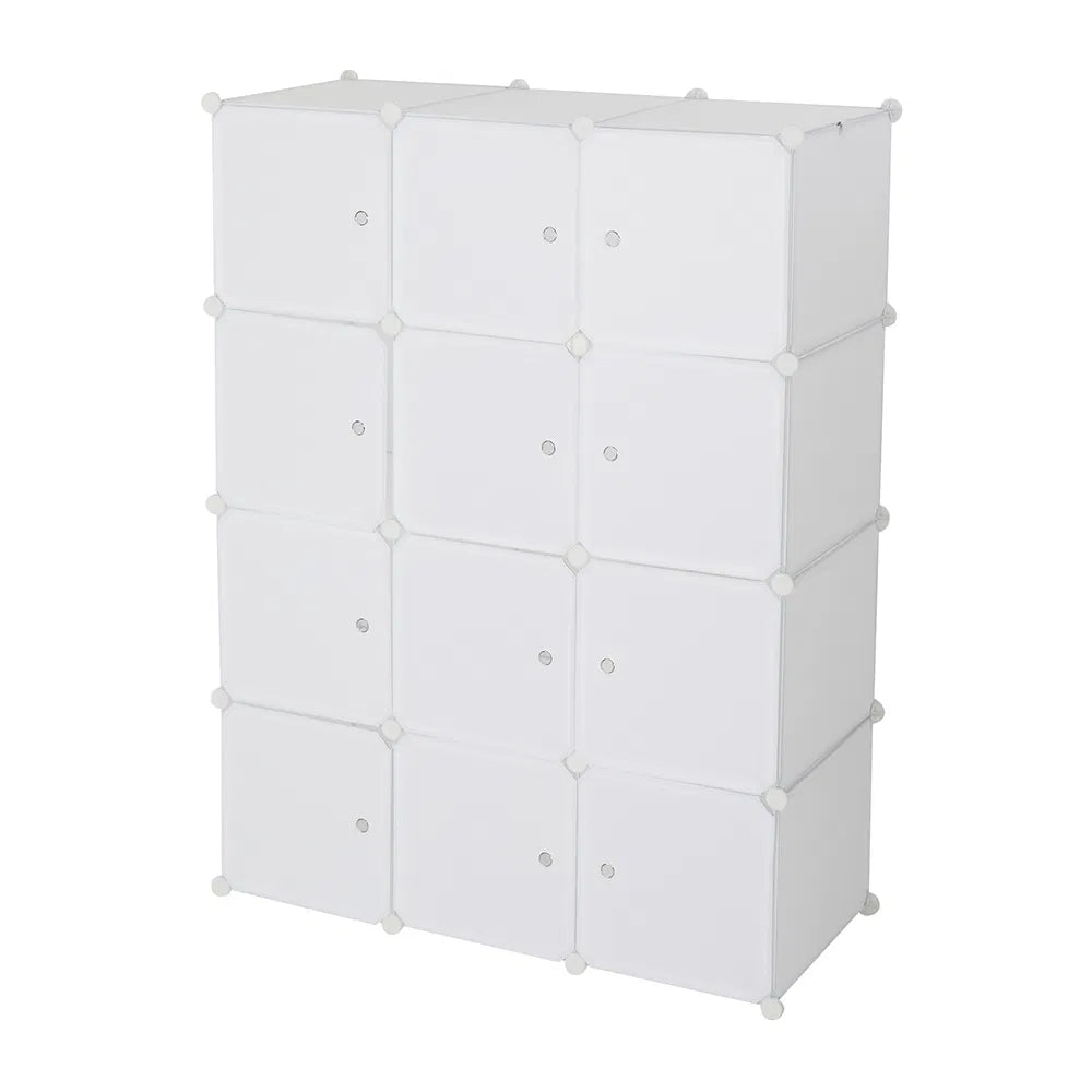 12-Cube Stackable Storage Organizer with Hanging Rod (White)