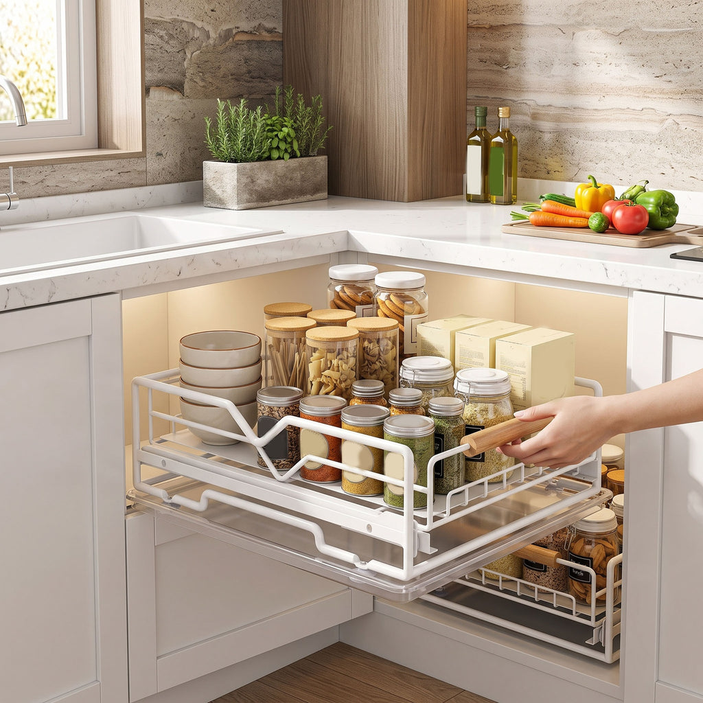Pull-Out Under-Sink Cabinet Organizer with Drip Tray