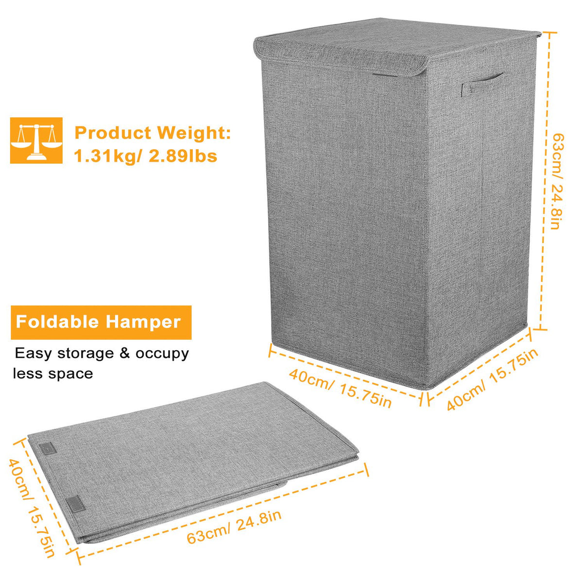Foldable Laundry Hamper with Lid & Handles