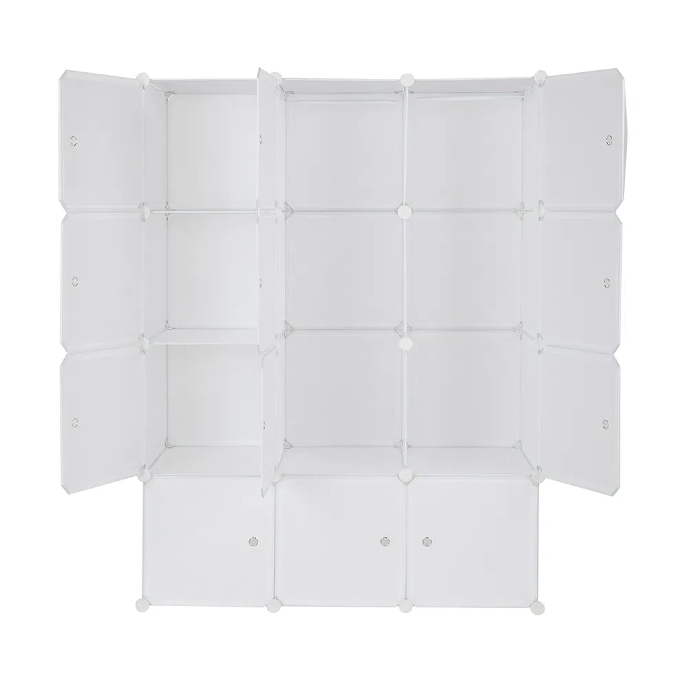 12-Cube Stackable Storage Organizer with Hanging Rod (White)