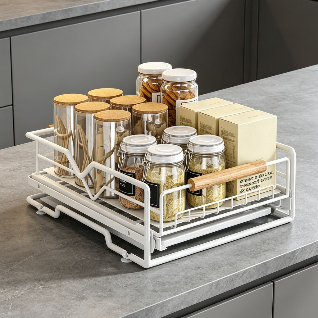 Pull-Out Under-Sink Cabinet Organizer with Drip Tray