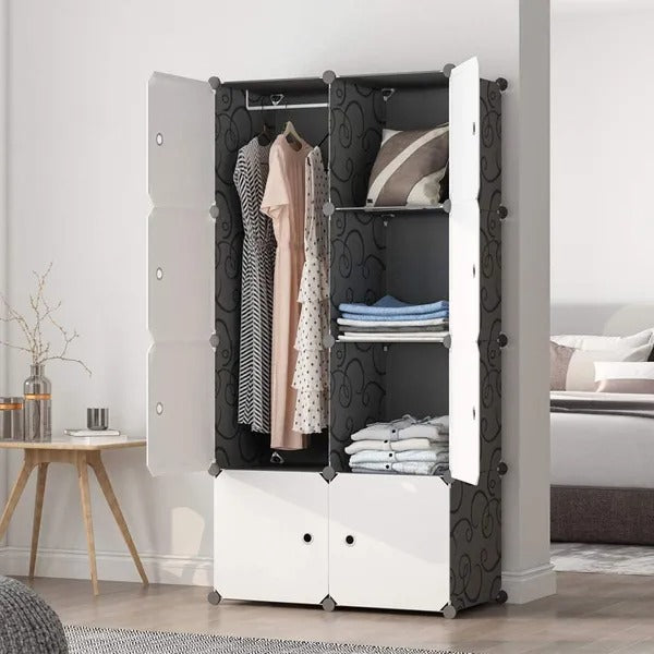 8-Cube Stackable Closet Organizer with Hanging Rod
