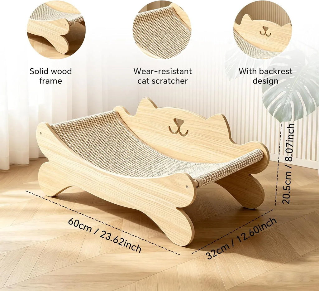 Cat Scratcher Bed with Hammock (Solid Wood Frame)