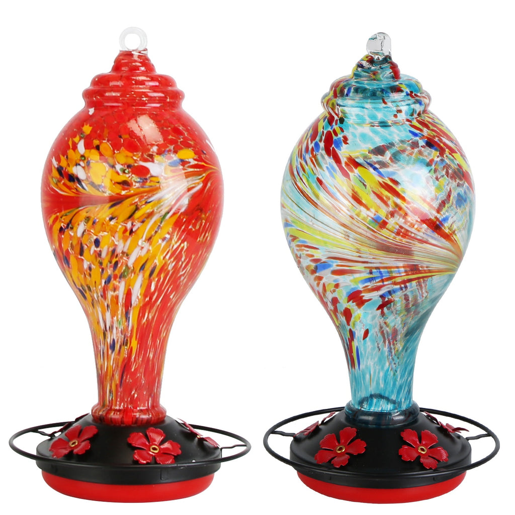 Hand-Blown Glass Hummingbird Feeder (33 oz)