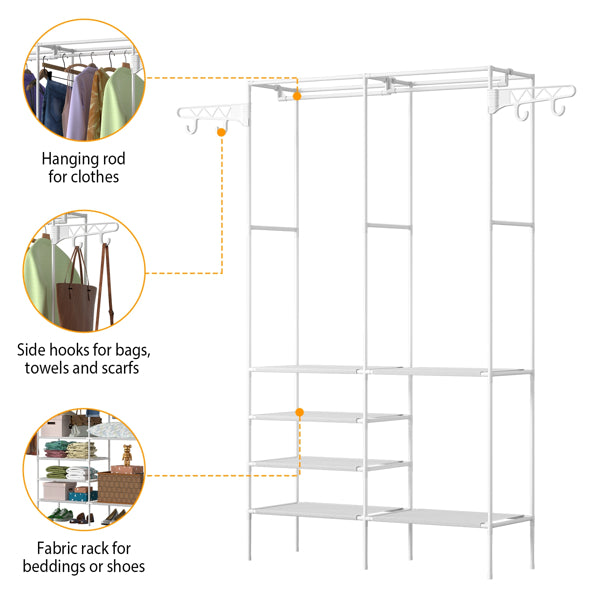 Freestanding Fabric Wardrobe with 4 Shelves & Hanging Rail