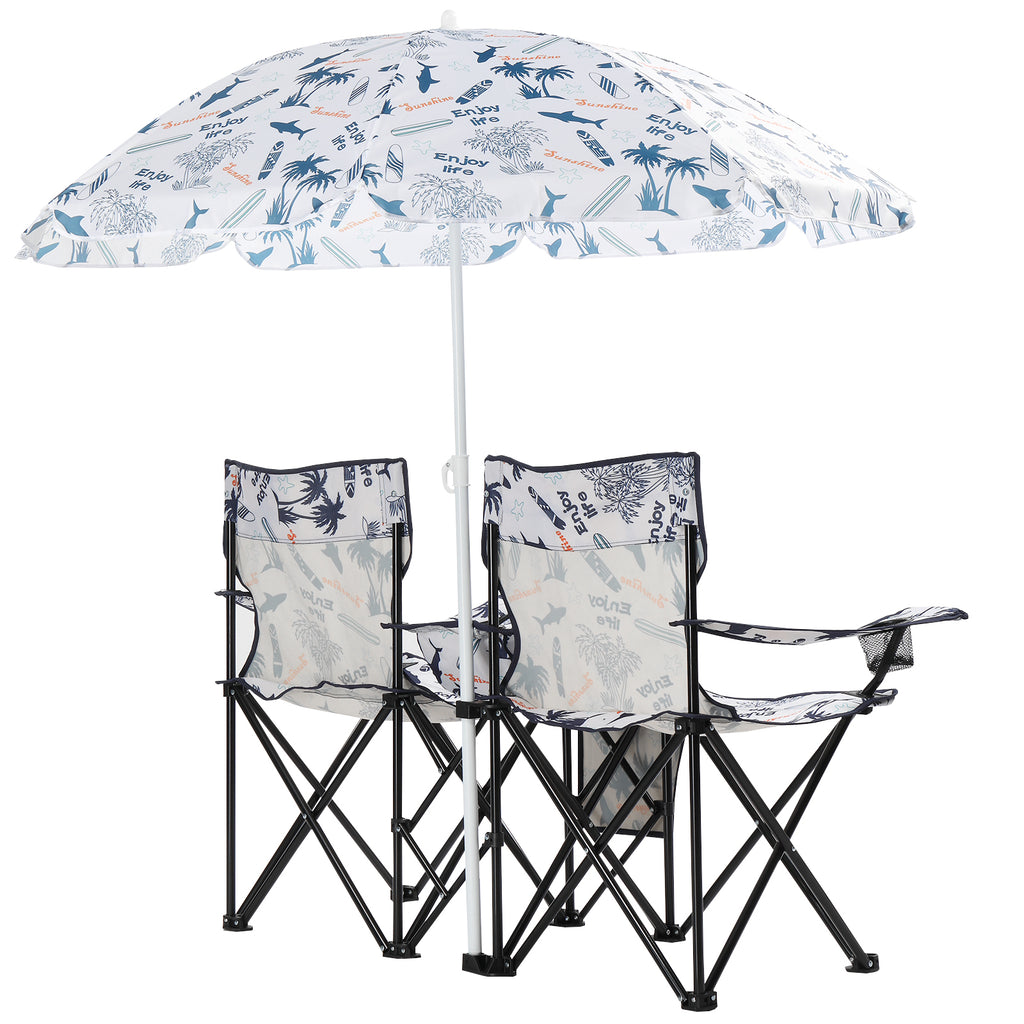 2-Seat Folding Outdoor Chair with Removable Sun Umbrella